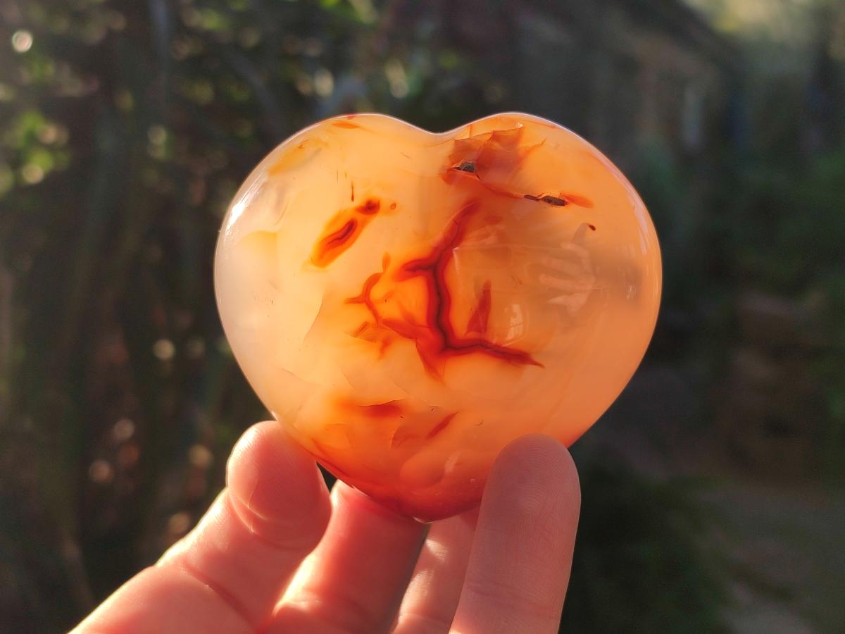 Polished Carnelian Agate Gemstone Hearts x 6 From Madagascar - Toprock Gemstones and Minerals 