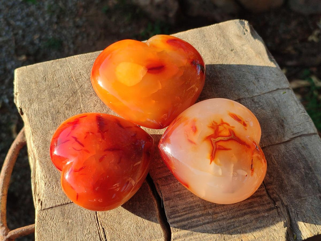 Polished Carnelian Agate Gemstone Hearts x 6 From Madagascar - Toprock Gemstones and Minerals 