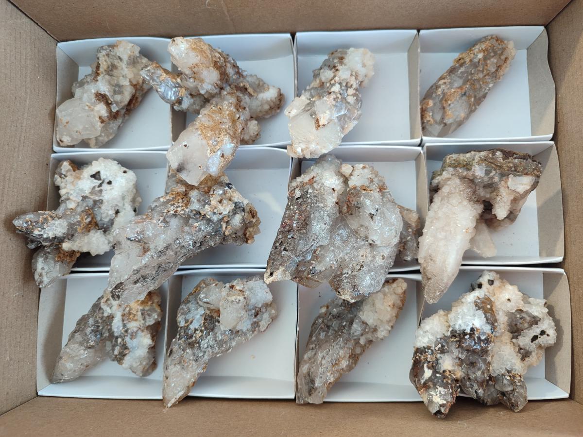Natural Drusy Quartz Coated Calcite Crystal and Cluster Specimens x 12 From Albert's Mountain, Lesotho - Toprock Gemstones and Minerals 