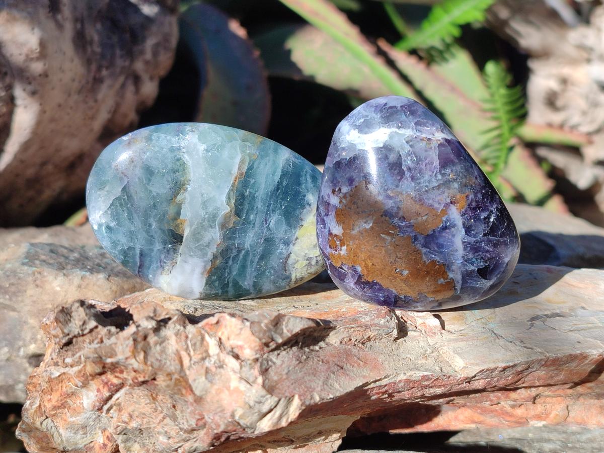 Polished Watermelon Fluorite Free Forms x 12 From Uis, Namibia