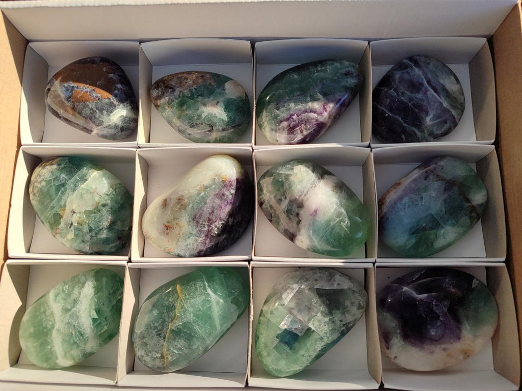 Polished Watermelon Fluorite Free Forms x 12 From Uis, Namibia