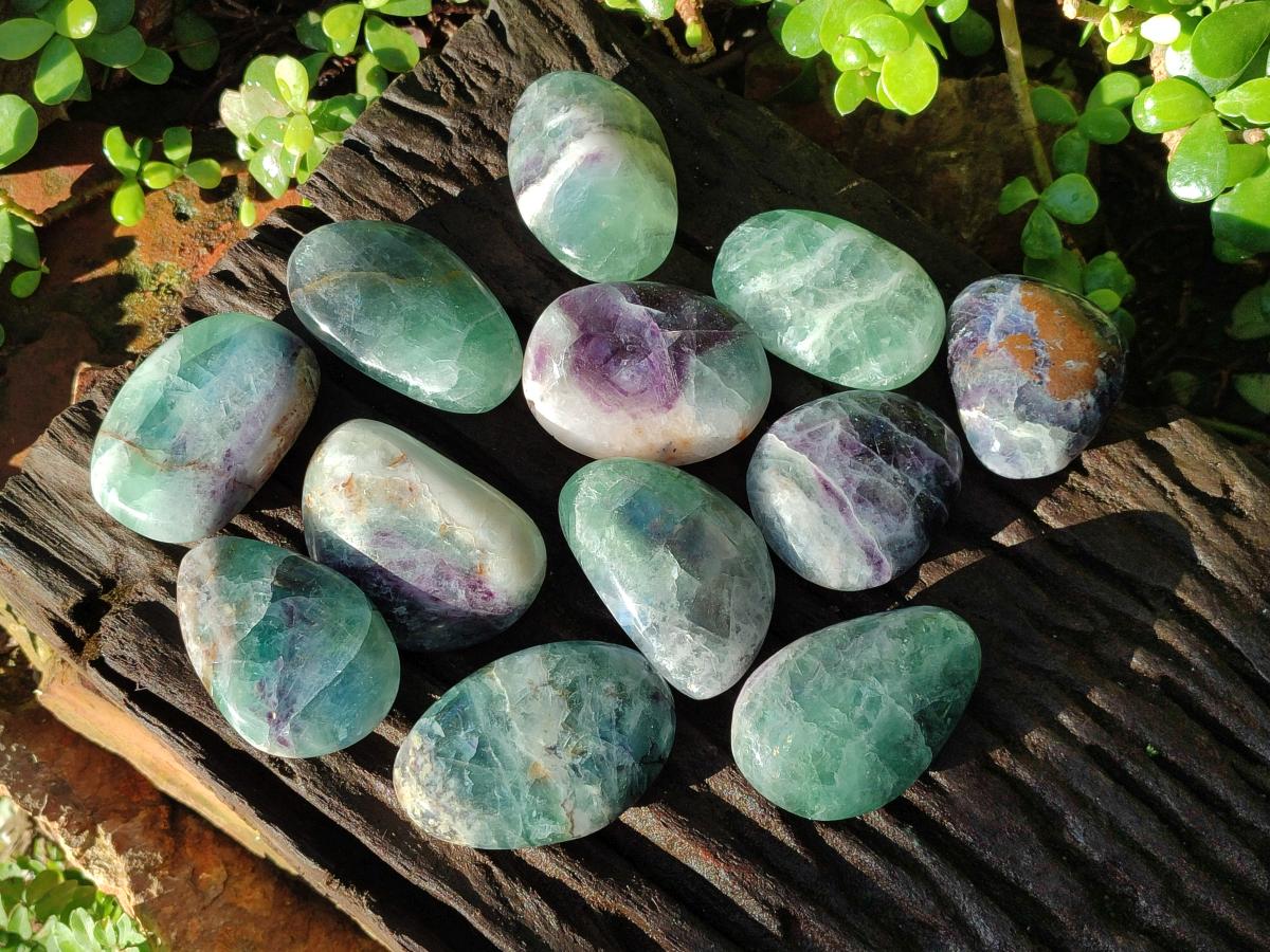 Polished Watermelon Fluorite Free Forms x 12 From Uis, Namibia