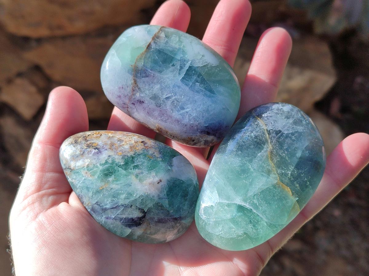 Polished Watermelon Fluorite Free Forms x 12 From Uis, Namibia