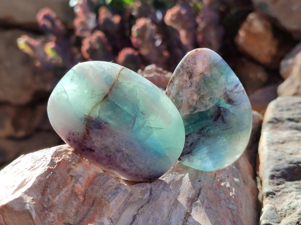 Polished Watermelon Fluorite Free Forms x 12 From Uis, Namibia