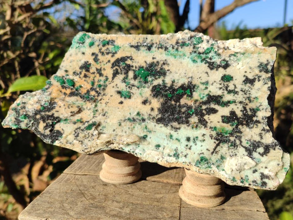 Natural Large Drusy Coated Chrysocolla Specimen with Ball Malachite and Heterogenite on Dolomite Matrix x 1 From Lupoto Mine, Congo - Toprock Gemstones and Minerals 