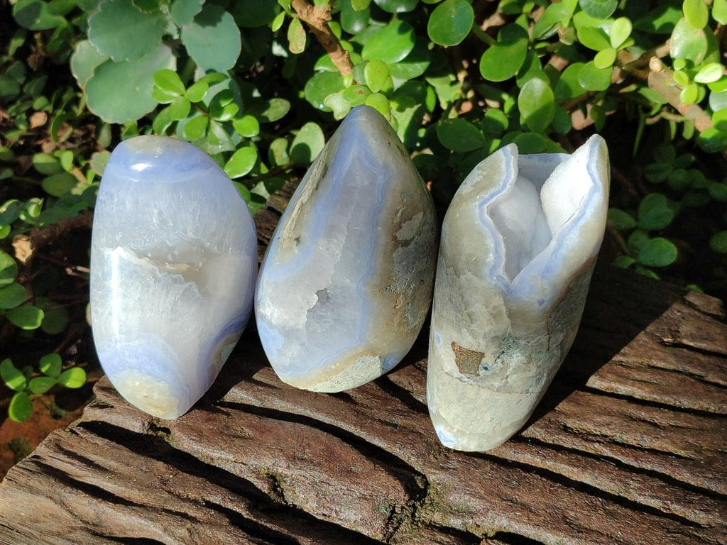 Polished Blue Lace Agate Standing Display Pieces x 3 From Nsanje, Malawi - Toprock Gemstones and Minerals 