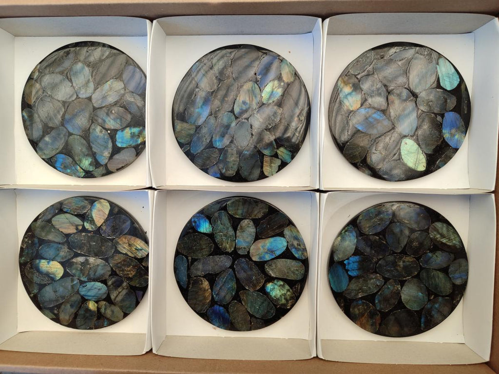 Polished Labradorite Conglomerate Coasters x 6 From Madagascar - Toprock Gemstones and Minerals 