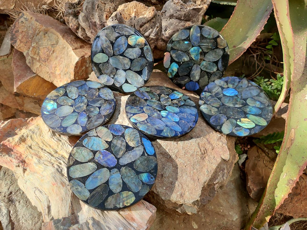 Polished Labradorite Conglomerate Coasters x 6 From Madagascar - Toprock Gemstones and Minerals 