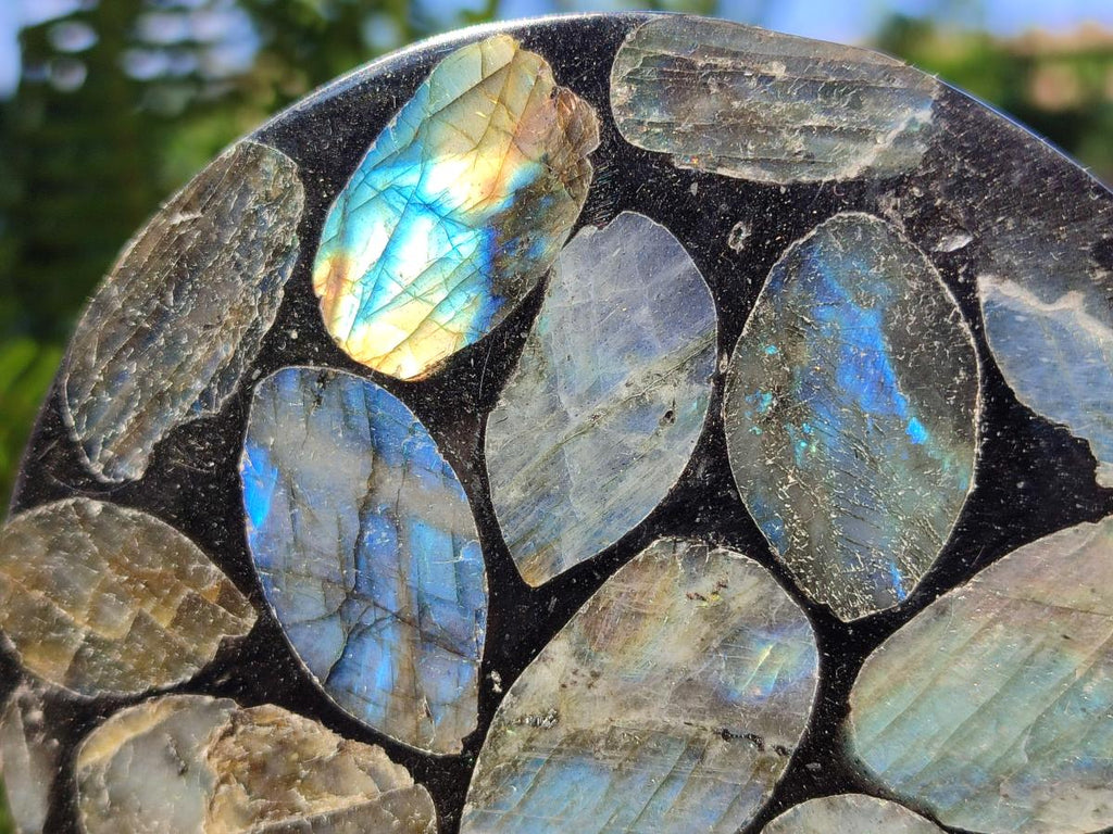 Polished Labradorite Conglomerate Coasters x 6 From Madagascar - Toprock Gemstones and Minerals 