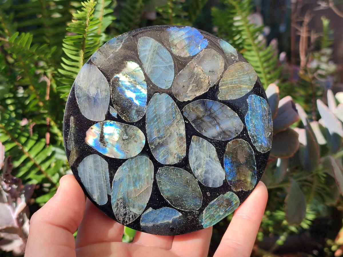 Polished Labradorite Conglomerate Coasters x 6 From Madagascar - Toprock Gemstones and Minerals 