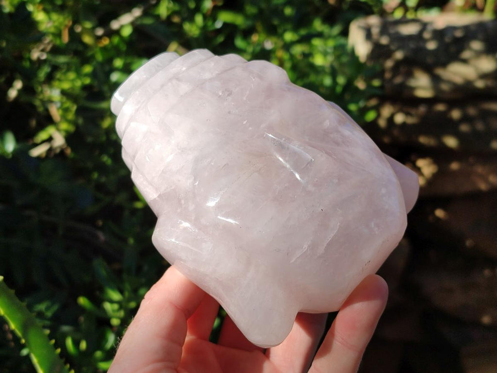 Hand Made Buddha Head Rose Quartz Carvings x 2 From Madagascar - Toprock Gemstones and Minerals 