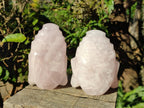 Hand Made Buddha Head Rose Quartz Carvings x 2 From Madagascar - Toprock Gemstones and Minerals 