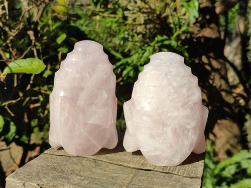 Hand Made Buddha Head Rose Quartz Carvings x 2 From Madagascar - Toprock Gemstones and Minerals 