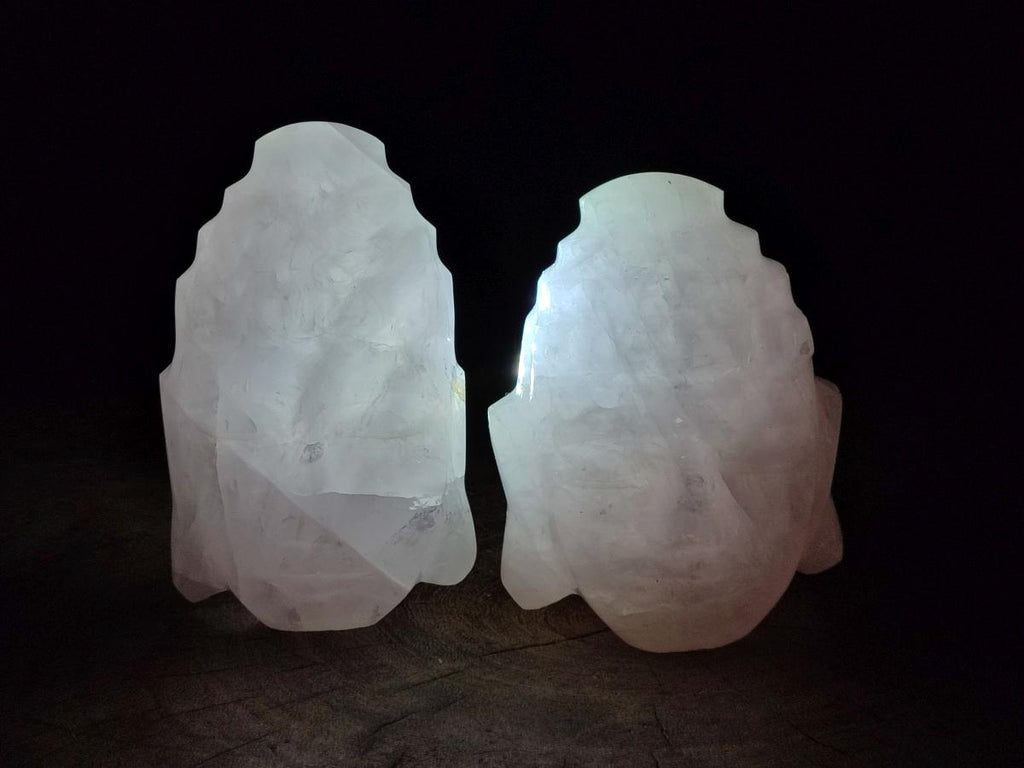 Hand Made Buddha Head Rose Quartz Carvings x 2 From Madagascar - Toprock Gemstones and Minerals 
