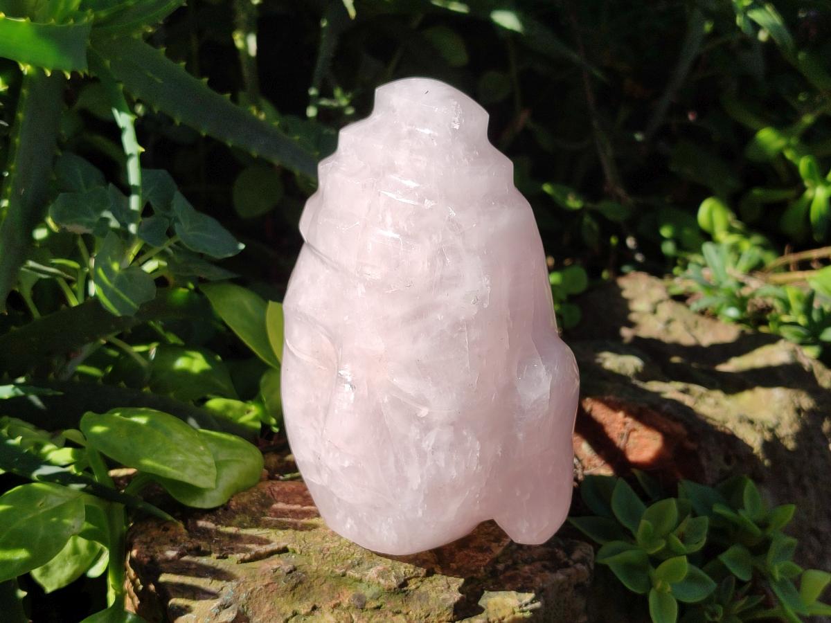 Hand Made Buddha Head Rose Quartz Carvings x 2 From Madagascar - Toprock Gemstones and Minerals 