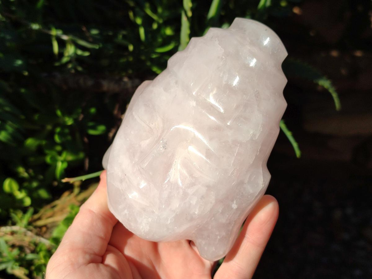 Hand Made Buddha Head Rose Quartz Carvings x 2 From Madagascar - Toprock Gemstones and Minerals 