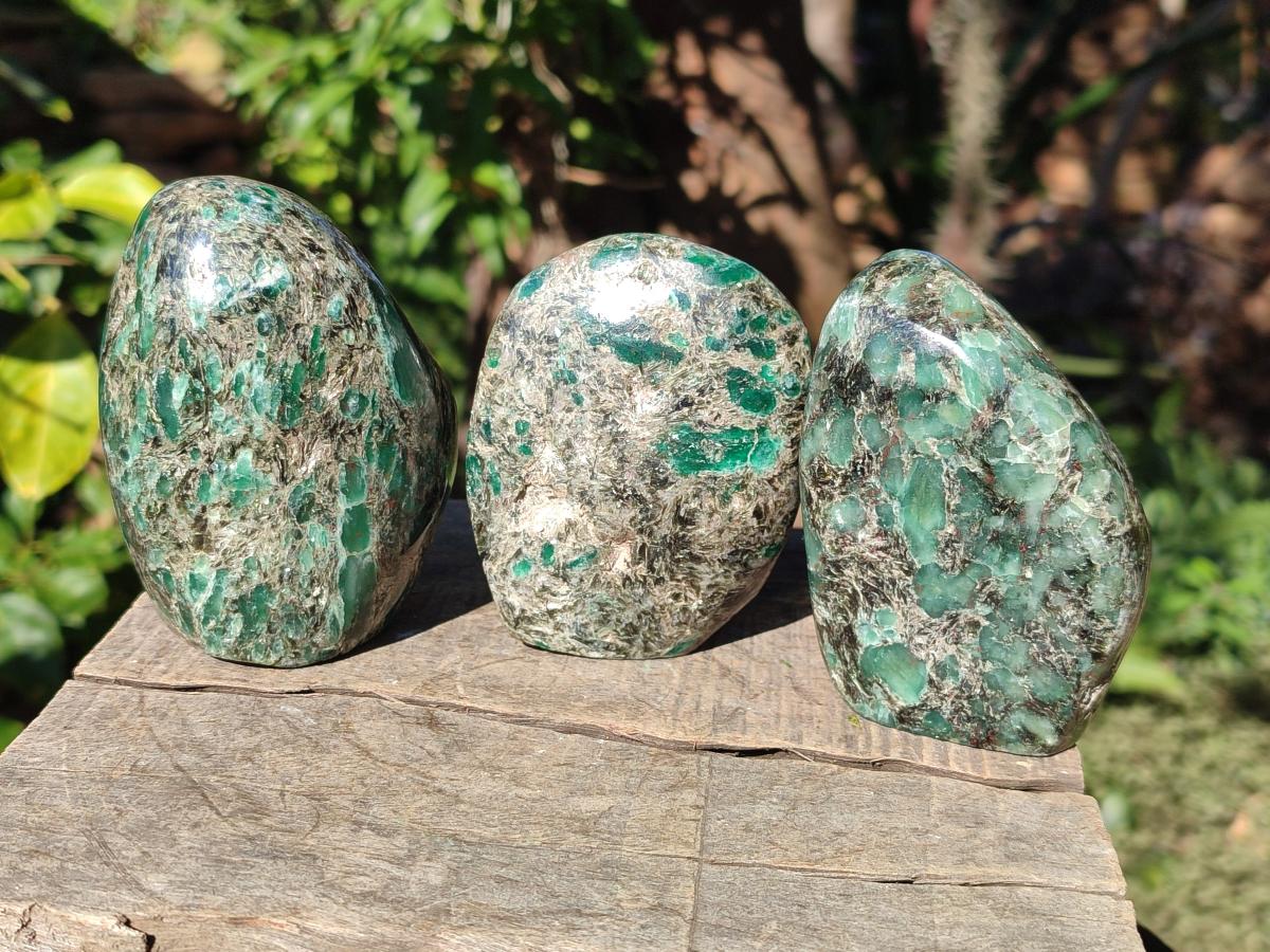 Polished Emerald Mica 'Mutokolite' Standing Display Pieces x 3 From Mutoko, Zimbabwe - Toprock Gemstones and Minerals 
