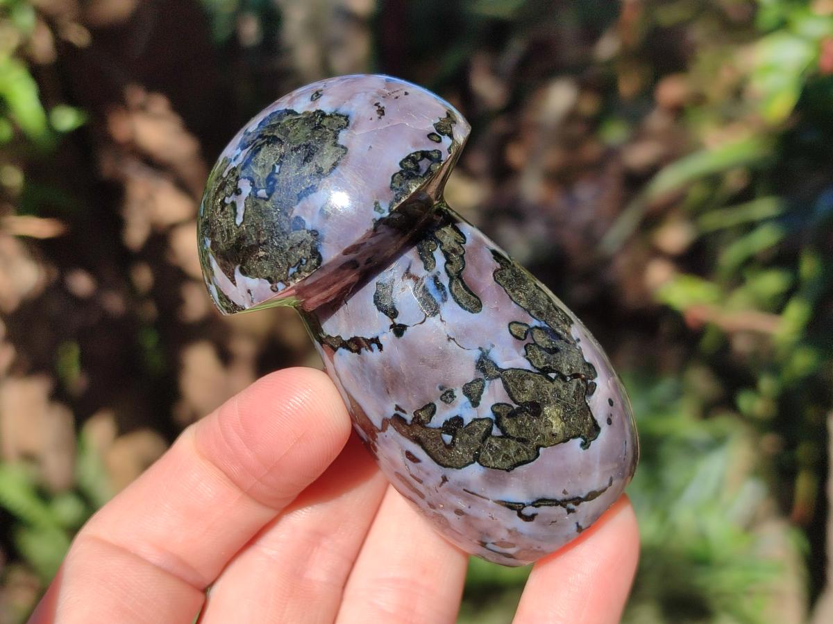 Polished Gabbro 'Merlinite' Mushrooms x 6 From Ambatofinandrahana, Madagascar - Toprock Gemstones and Minerals 