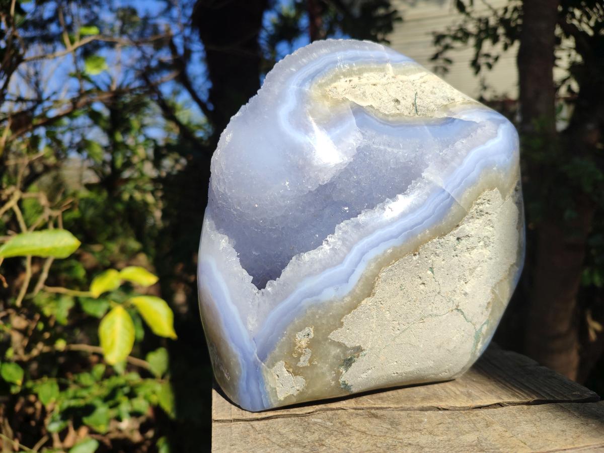 Polished Large Blue Lace Agate Standing Display Piece x 1 From Nsanje, Malawi - Toprock Gemstones and Minerals 