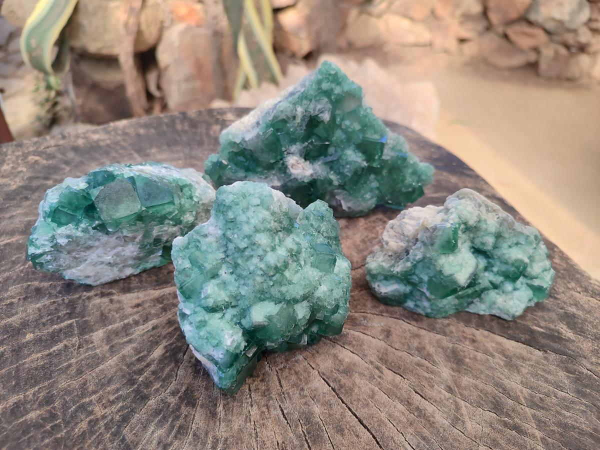 Natural Green Cubic Fluorite Specimens x 4 From Mandrosonoro, Madagascar - Toprock Gemstones and Minerals 