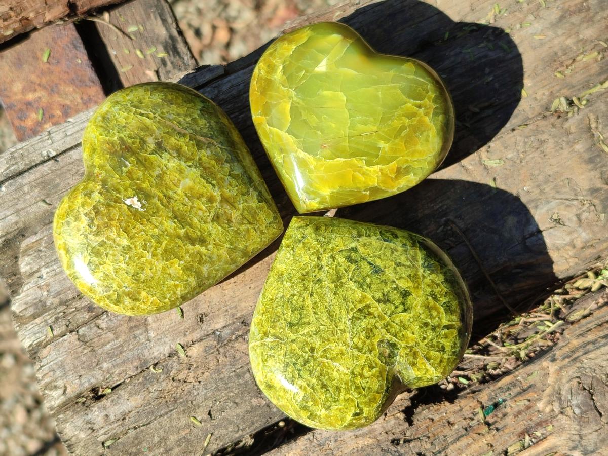 Polished Green Opal Hearts x 12 From Betroka, Madagascar - Toprock Gemstones and Minerals 