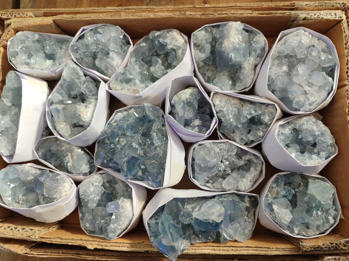 Natural Blue Celestite Specimens x 17 From Sakoany, Madagascar - Toprock Gemstones and Minerals 