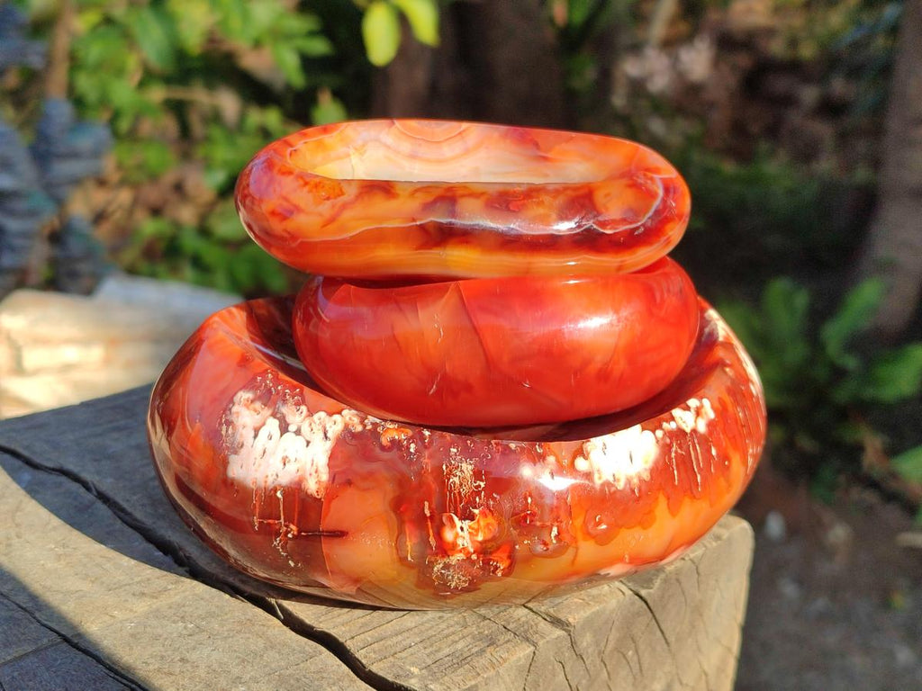 Polished Carnelian Agate Gemstone Bowls x 3 From Madagascar - Toprock Gemstones and Minerals 