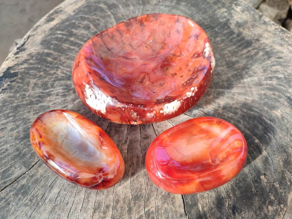 Polished Carnelian Agate Gemstone Bowls x 3 From Madagascar - Toprock Gemstones and Minerals 