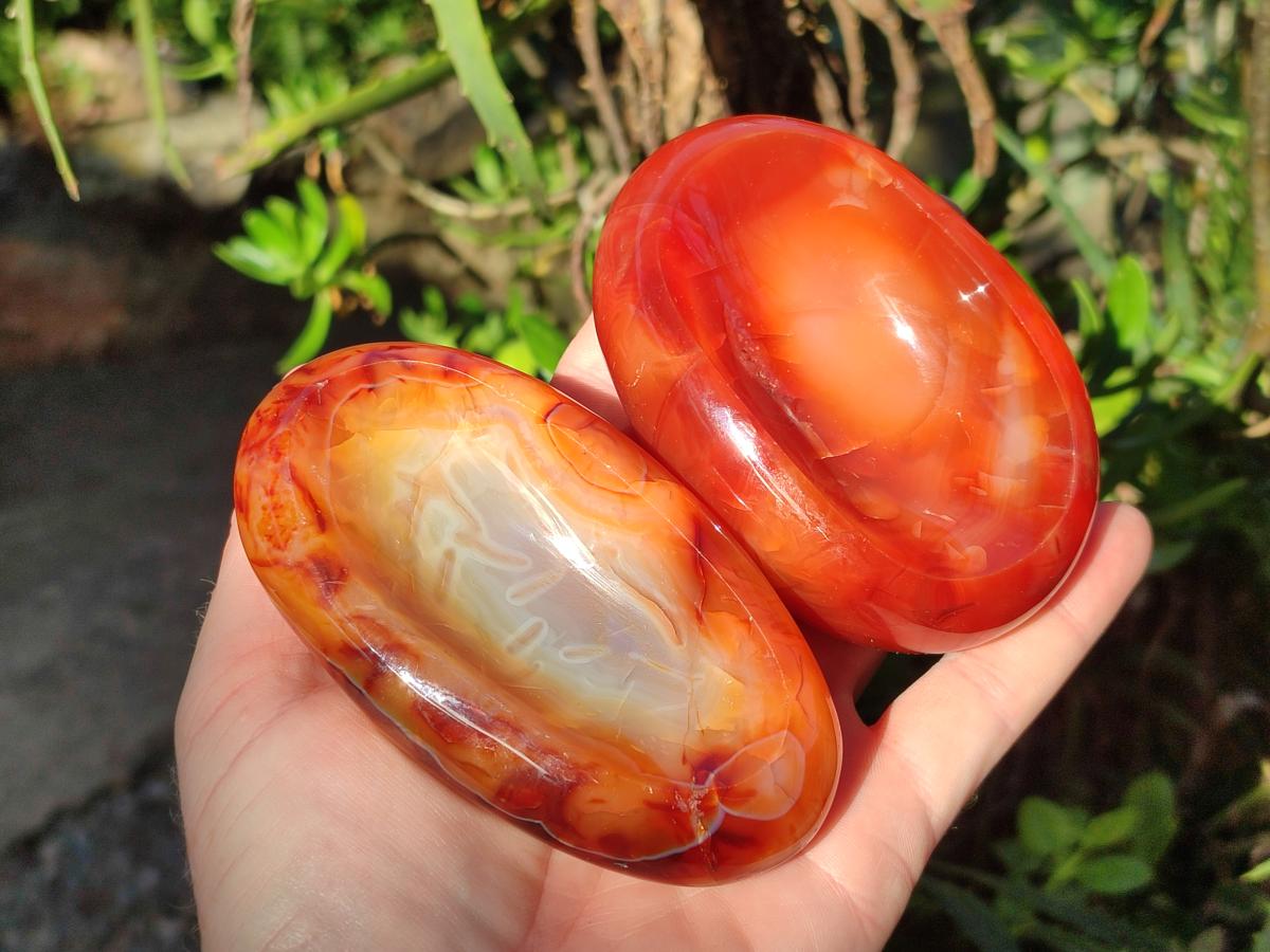 Polished Carnelian Agate Gemstone Bowls x 3 From Madagascar - Toprock Gemstones and Minerals 