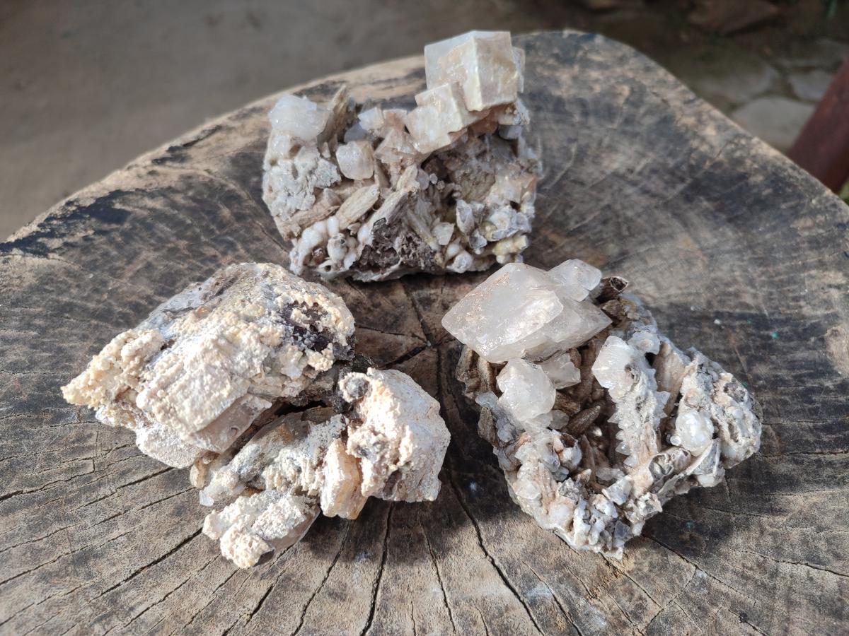 Natural Rhombohedral Calcite Specimens with Aragonite x 3 From Albert's Mountain, Lesotho - Toprock Gemstones and Minerals 