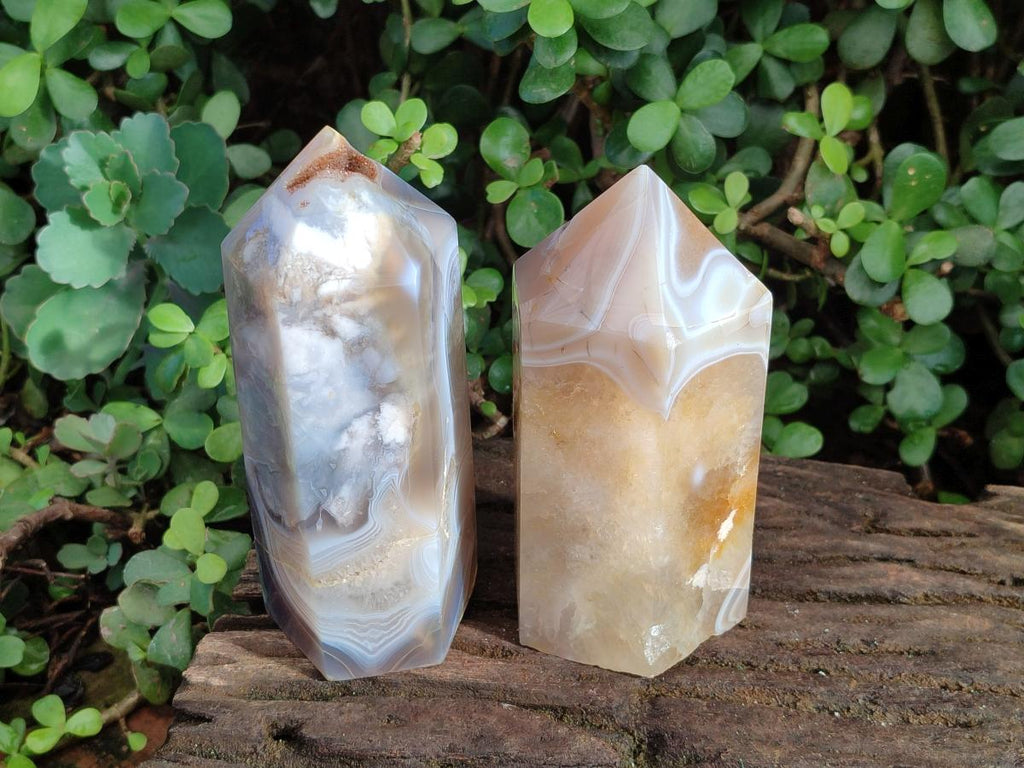 Polished Banded Agate Display Crystals x 2 From Madagascar - Toprock Gemstones and Minerals 