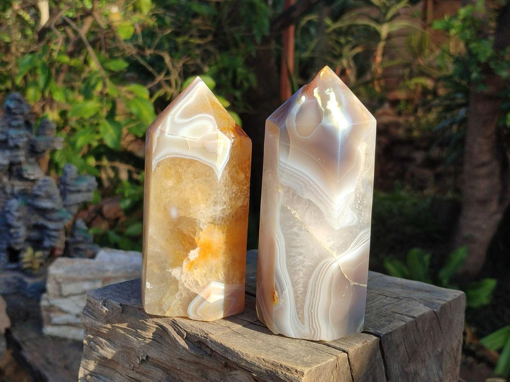 Polished Banded Agate Display Crystals x 2 From Madagascar - Toprock Gemstones and Minerals 