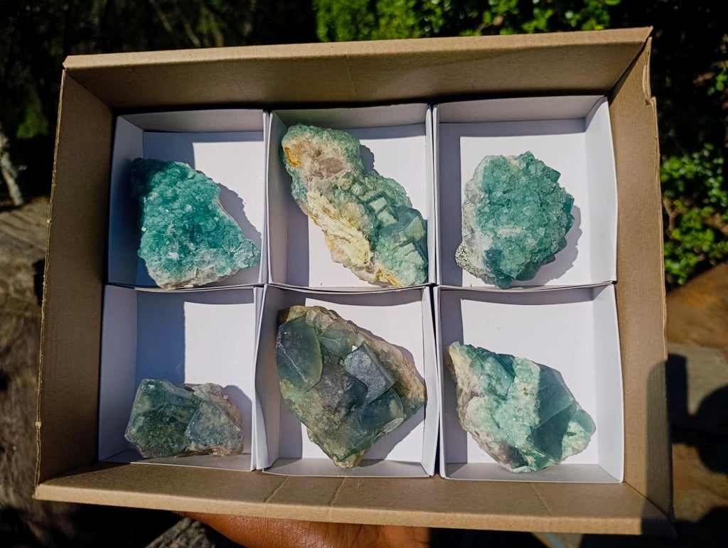 Natural Green Cubic Fluorite Specimens x 6 From Mandrosonoro, Madagascar - Toprock Gemstones and Minerals 