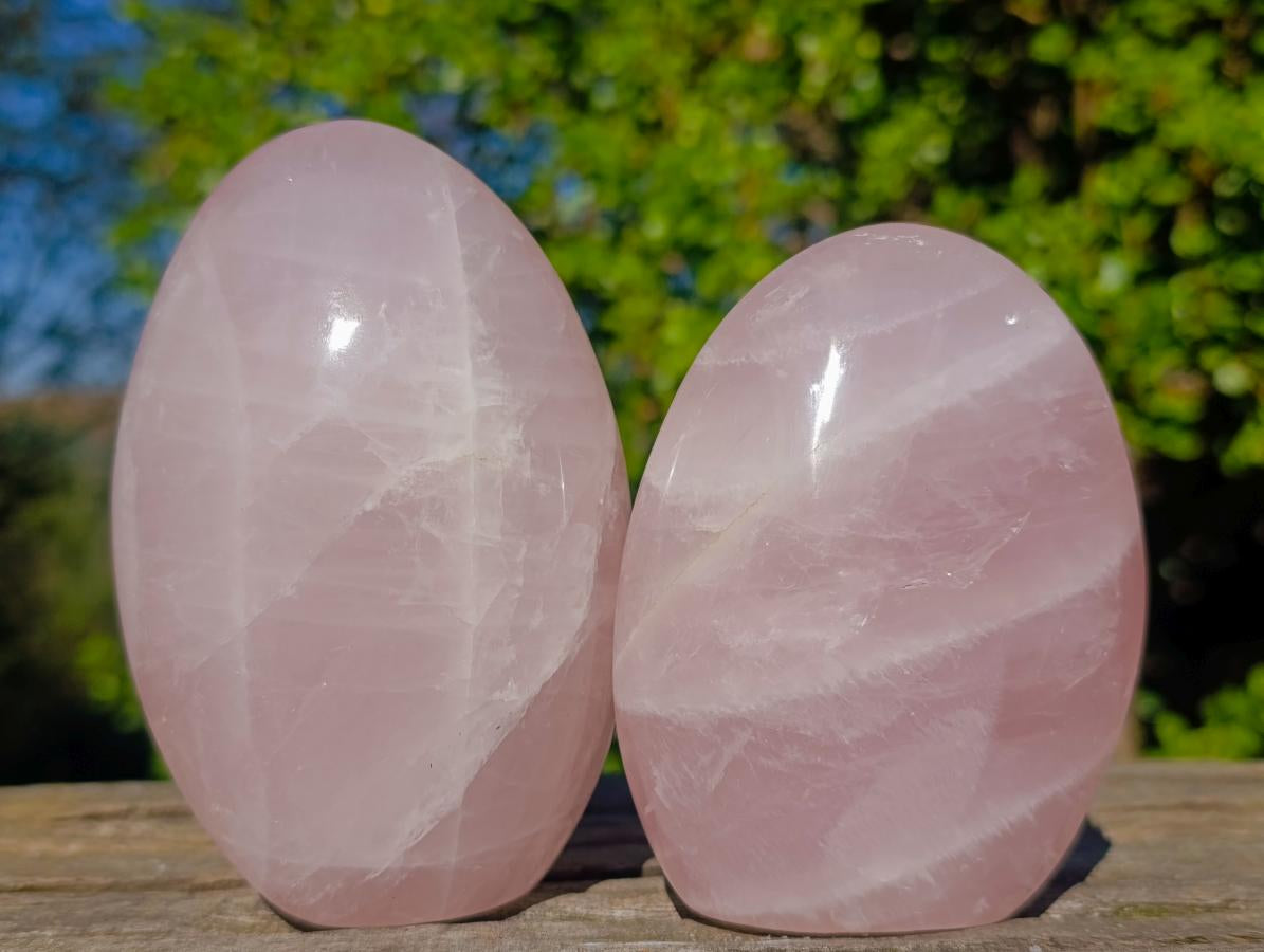 Polished Gemmy Rose Quartz Standing Display Pieces x 3 From Madagascar - Toprock Gemstones and Minerals 