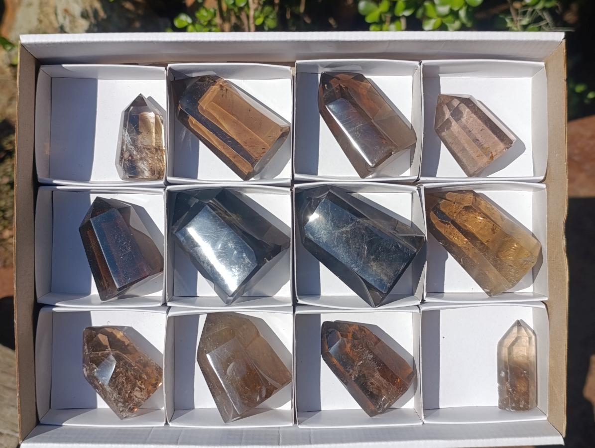 Polished Smokey Quartz Crystals x 12 From Madagascar - Toprock Gemstones and Minerals 