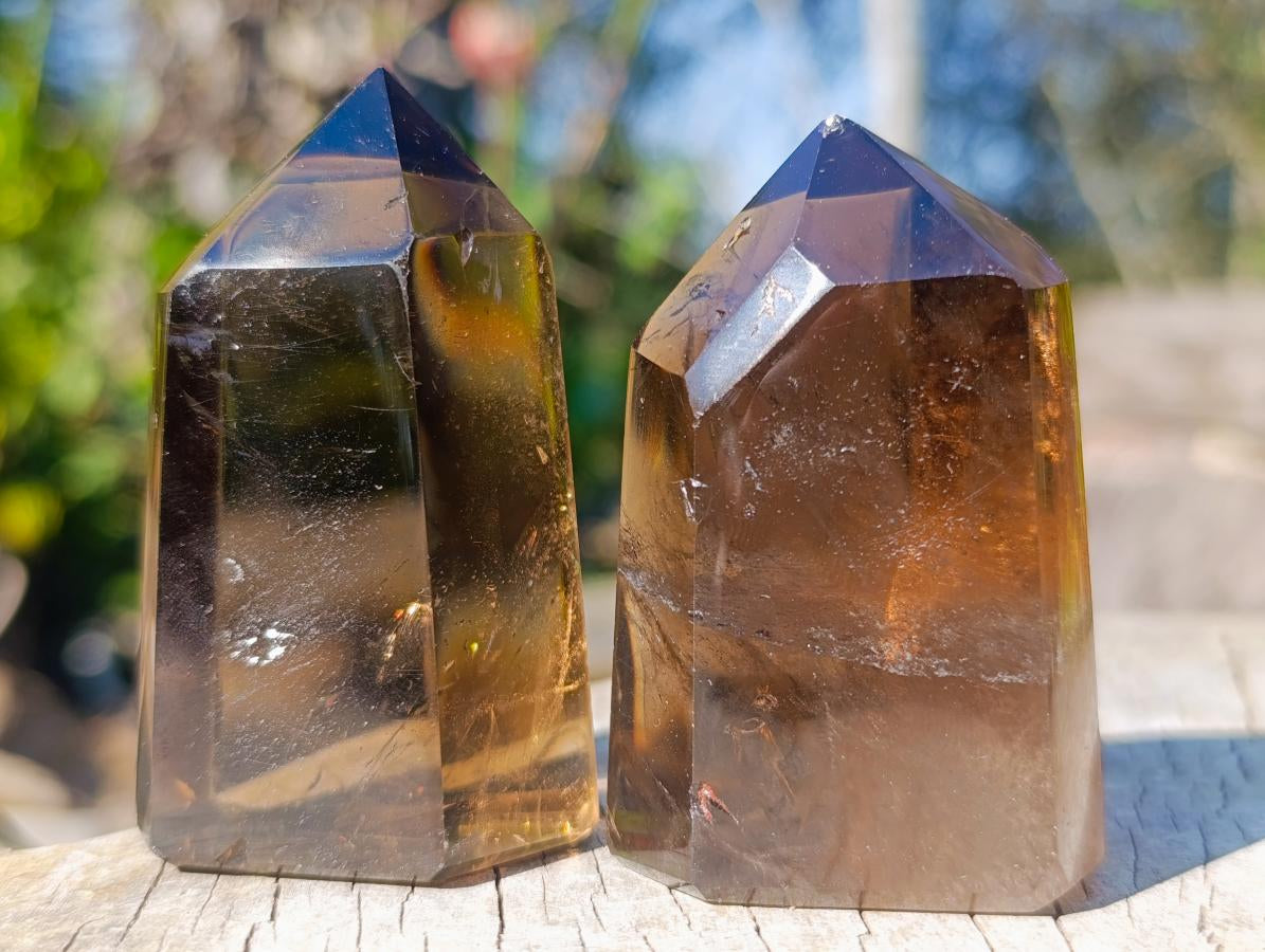 Polished Smokey Quartz Crystals x 12 From Madagascar - Toprock Gemstones and Minerals 