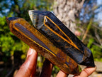 Polished Double Terminated Golden Tigers Eye Crystals x 6 From Prieska, South Africa - Toprock Gemstones and Minerals 