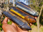 Polished Double Terminated Golden Tigers Eye Crystals x 6 From Prieska, South Africa - Toprock Gemstones and Minerals 