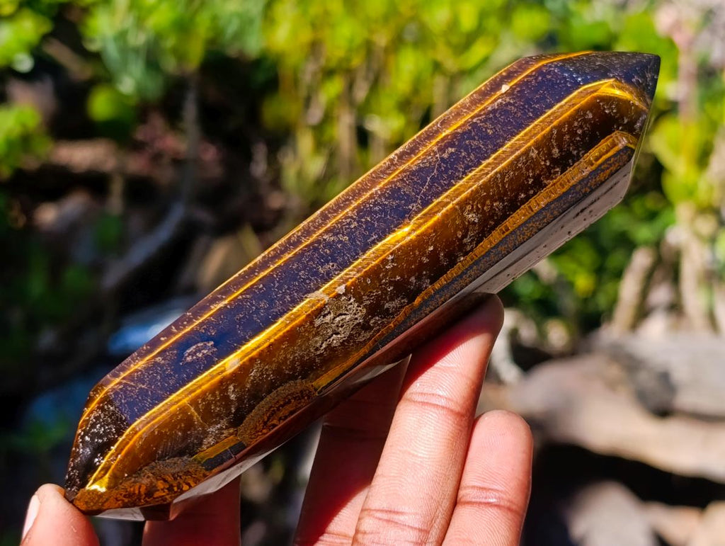 Polished Double Terminated Golden Tigers Eye Crystals x 6 From Prieska, South Africa - Toprock Gemstones and Minerals 