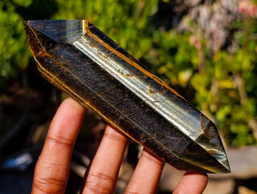Polished Double Terminated Golden Tigers Eye Crystals x 6 From Prieska, South Africa - Toprock Gemstones and Minerals 