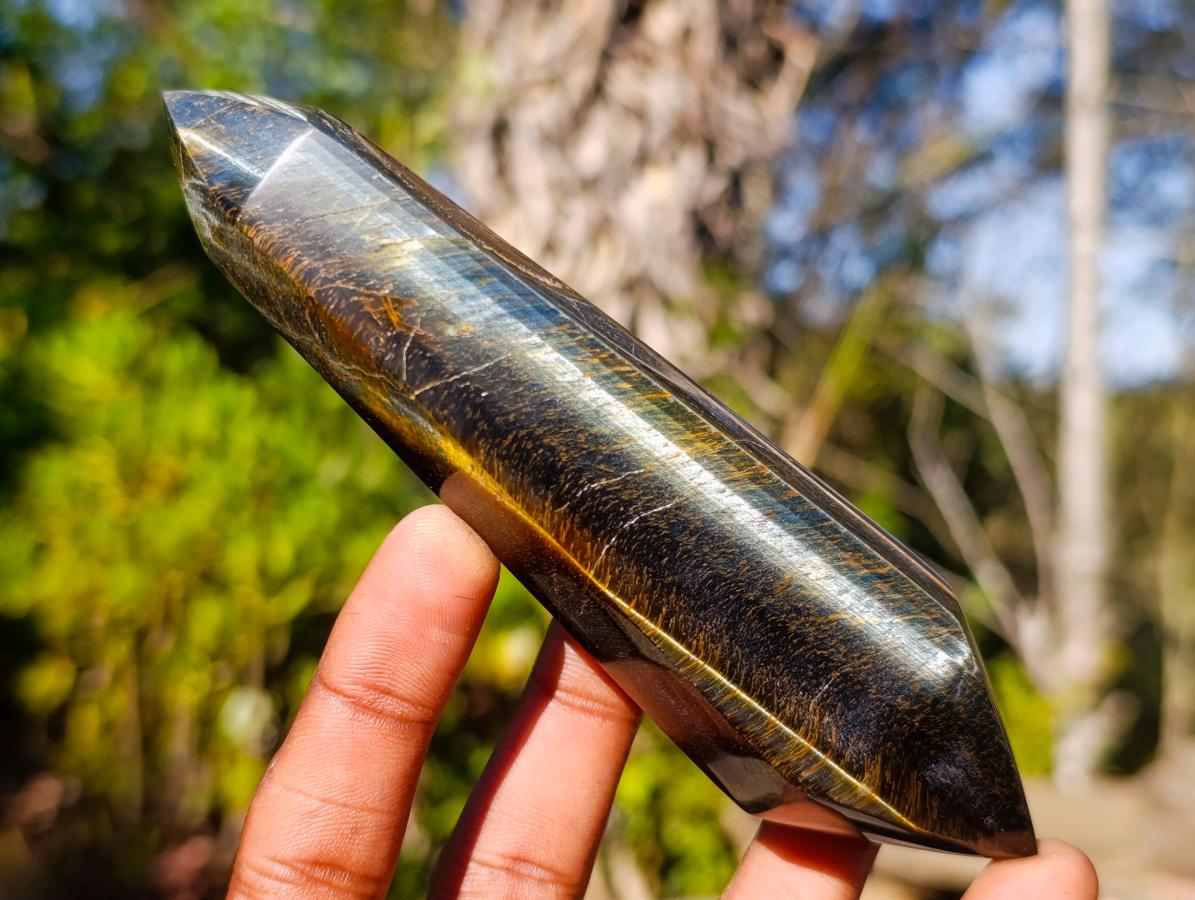 Polished Double Terminated Golden Tigers Eye Crystals x 6 From Prieska, South Africa - Toprock Gemstones and Minerals 
