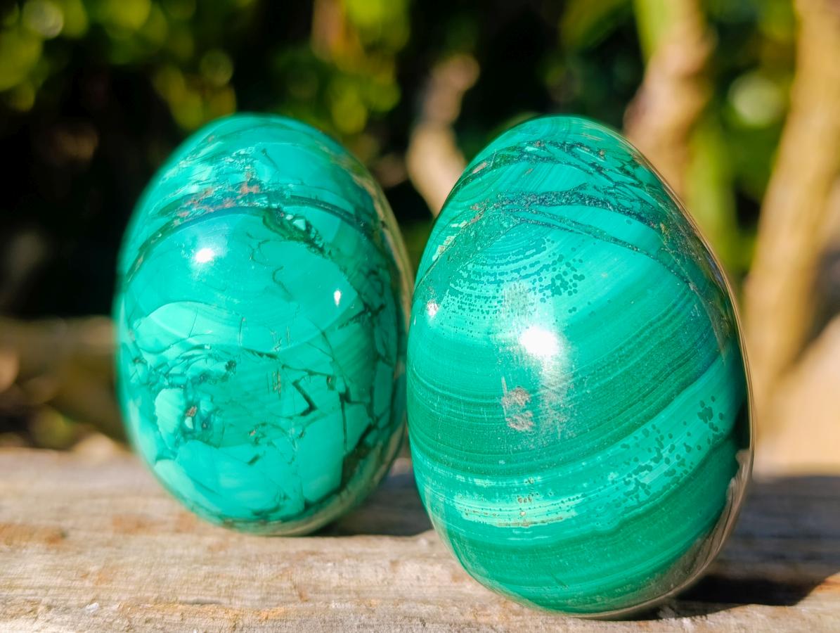Polished Flower Banded Malachite Gemstone Eggs x 6 From Congo - Toprock Gemstones and Minerals 