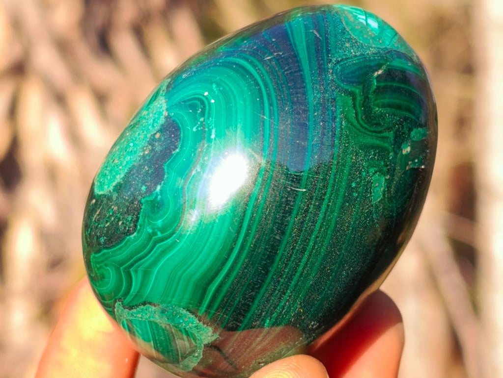 Polished Flower Banded Malachite Gemstone Eggs x 6 From Congo - Toprock Gemstones and Minerals 