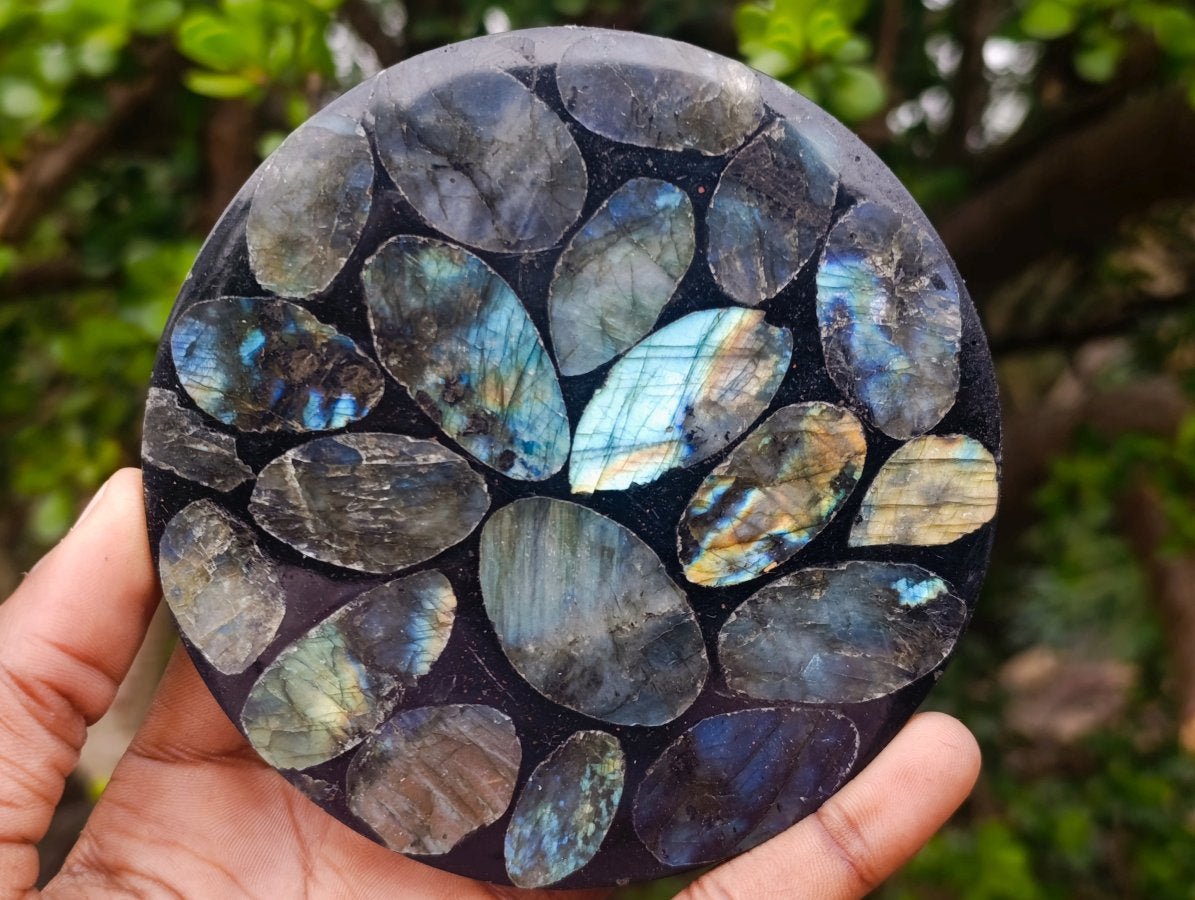 Polished Labradorite Conglomerate Coasters x 6 From Madagascar - Toprock Gemstones and Minerals 