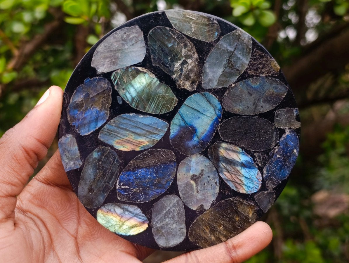 Polished Labradorite Conglomerate Coasters x 6 From Madagascar - Toprock Gemstones and Minerals 