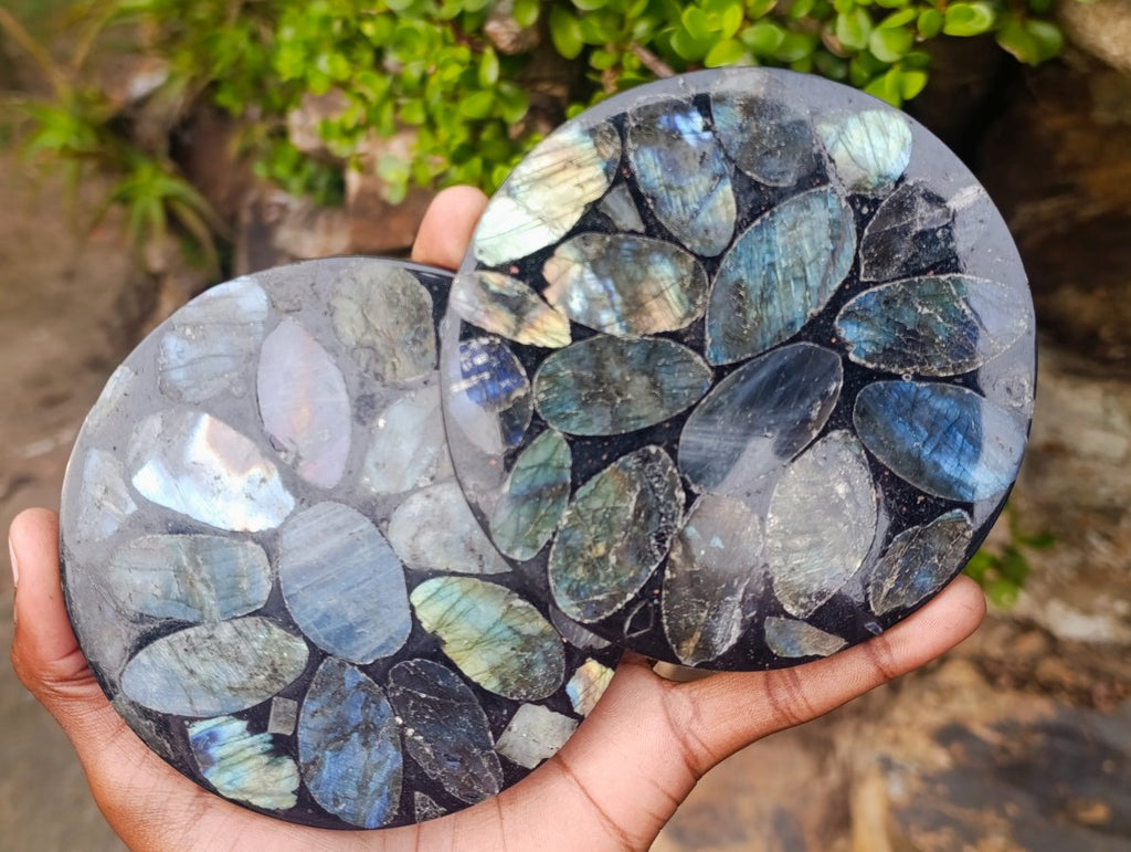 Polished Labradorite Conglomerate Coasters x 6 From Madagascar - Toprock Gemstones and Minerals 