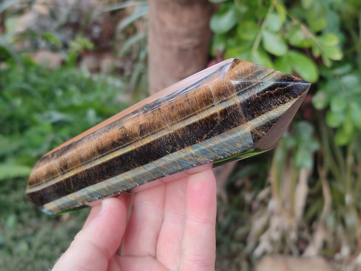 Polished Double Terminated Golden Tigers Eye Crystals x 4 From Prieska, South Africa - Toprock Gemstones and Minerals 