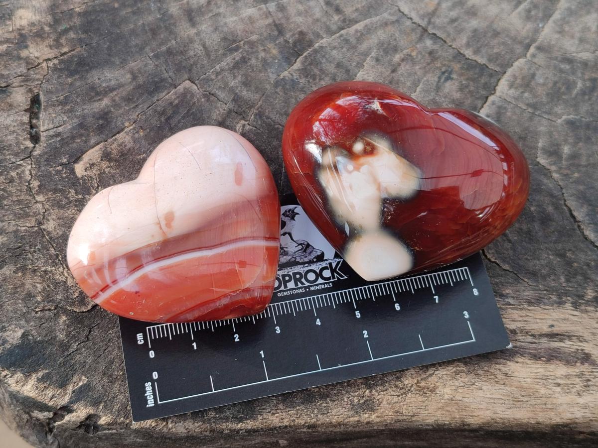 Polished Carnelian Agate Gemstone Hearts x 12 From Madagascar - Toprock Gemstones and Minerals 