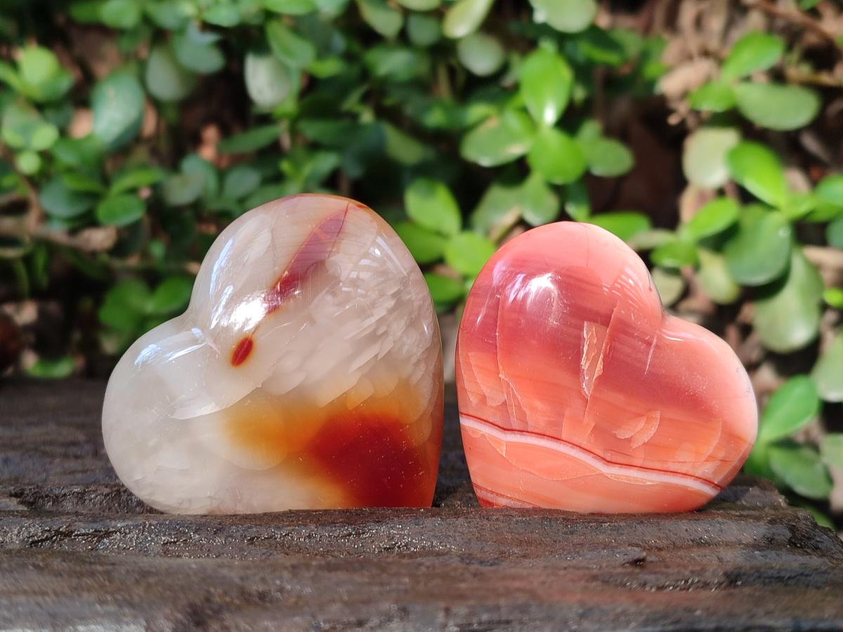Polished Carnelian Agate Gemstone Hearts x 12 From Madagascar - Toprock Gemstones and Minerals 