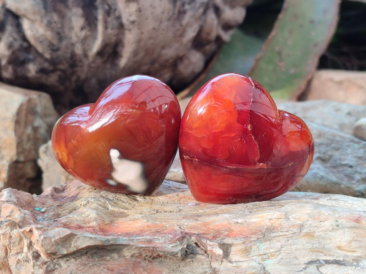 Polished Carnelian Agate Gemstone Hearts x 12 From Madagascar - Toprock Gemstones and Minerals 